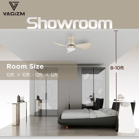 Vagizm 30 Inch Brushed Nickel Modern LED Flush Mount Quiet Ceiling Fan with Remote Control