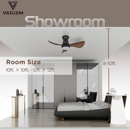 Vagizm 30 Inch Flush Mount Ceiling Fan with LED Light and Remote Control - Modern Geometric Design