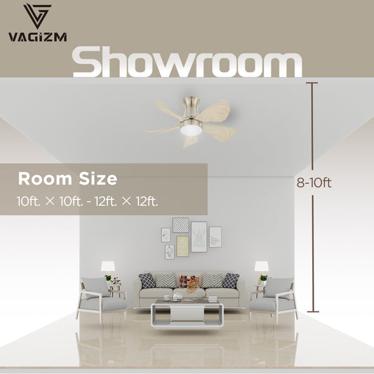 Vagizm 30-Inch Brushed Nickel Flush Mount Modern LED Ceiling Fan with Remote Control