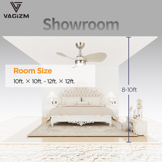 Vagizm 30 Inch Brushed Nickel Modern LED Downrod Mount Indoor Geometric Ceiling Fan with Remote Control