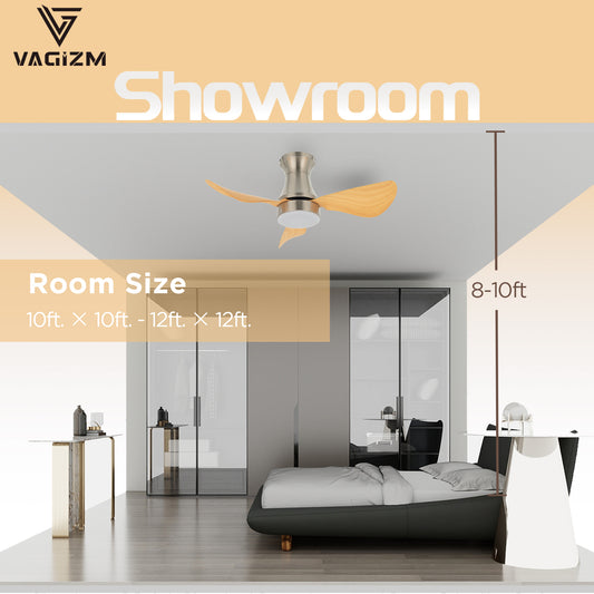 Vagizm 30 Inch Brushed Nickel Flush Mount Modern LED Ceiling Fan with Remote Control