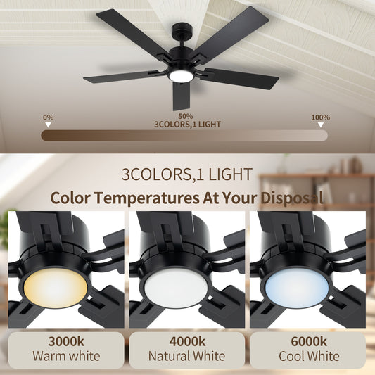 Vagizm 52 Inch Modern Ceiling Fan With Light Remote - Matte Black LED Indoor