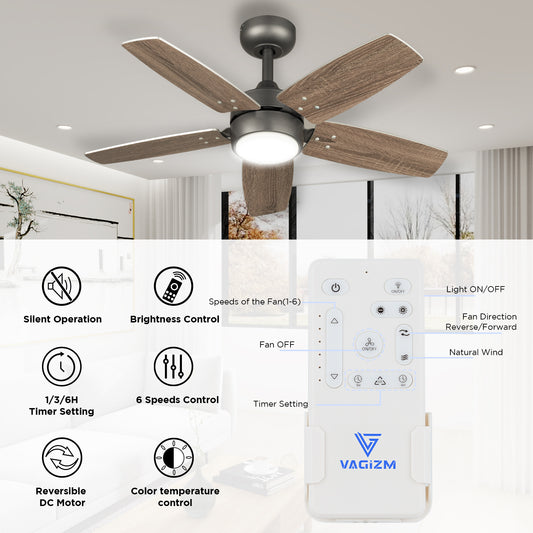 Ceiling Fan 36'' for Small Room: Quiet Reversible Dimmable with 6 Speeds(Bronze+Walnut)