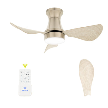 Vagizm 30 Inch Brushed Nickel Modern LED Flush Mount Quiet Ceiling Fan with Remote Control