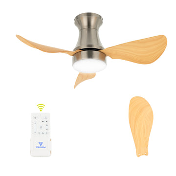 Vagizm 30 Inch Brushed Nickel Flush Mount Modern LED Ceiling Fan with Remote Control