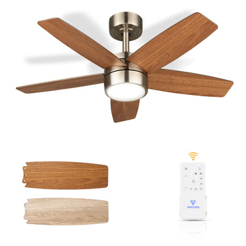 36 Inch Ceiling Fan with Light Remote for Small Room(Brushed Nickel+Walnut)