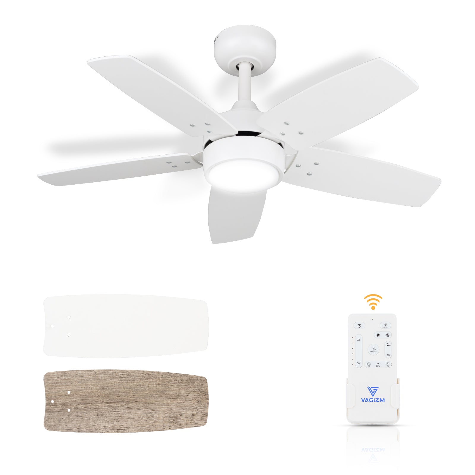 Ceiling Fan 36'' for Small Room: Matte White Quiet Reversible Dimmable