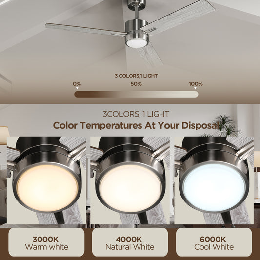 52 Inch Ceiling Fan Quiet Reversible DC Motor for Indoor