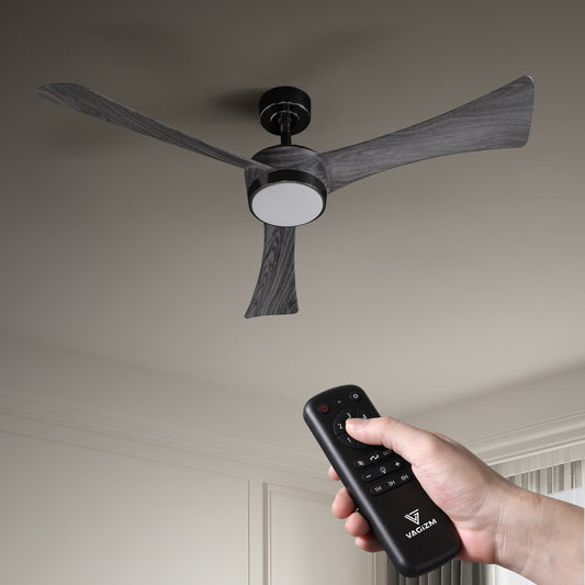 Ceiling Fan 52'' With Light & Remote: Quiet Reversible DC Motor - (Black+Walnut-3)