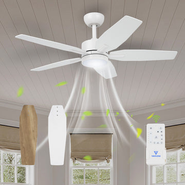 Vagizm 42 Inch Ceiling Fan with Light - 5 Blades Modern Ceiling Fan for Living Room and Bedroom - Quiet DC Motor - 3CCT - 6 Speeds - Dimmable - Reversible Function - White