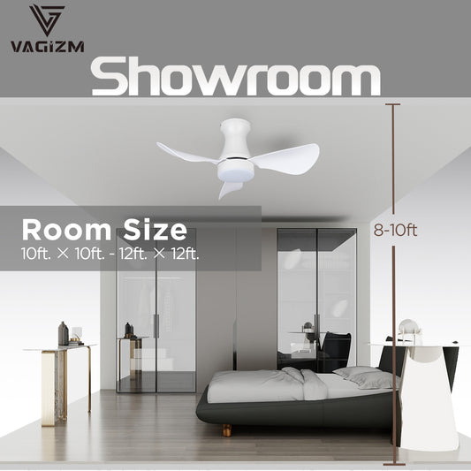 Ceiling Fan With Light Flush Mount 30 Inch Ceiling Fan with Remote Control for Bedroom - Low Profile Small - Reversible Quiet DC Motor with 6 Speeds CFL-005W3