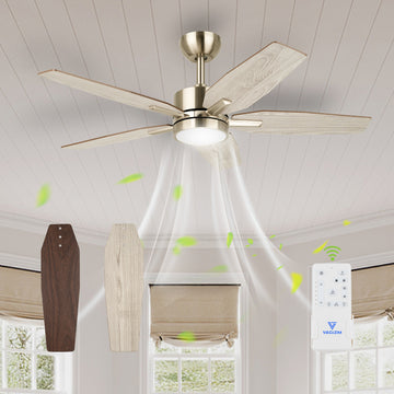 Vagizm 42 Inch Ceiling Fan with Light - 5 Blades Modern Ceiling Fan for Living Room and Bedroom - Quiet DC Motor - 3CCT - 6 Speeds - Dimmable - Reversible Function - Light Wood Tone