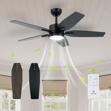 Vagizm 42 Inch Ceiling Fan with Light - 5 Blades Modern Ceiling Fan for Living Room and Bedroom - Quiet DC Motor - 3CCT - 6 Speeds - Dimmable - Reversible Function - Black