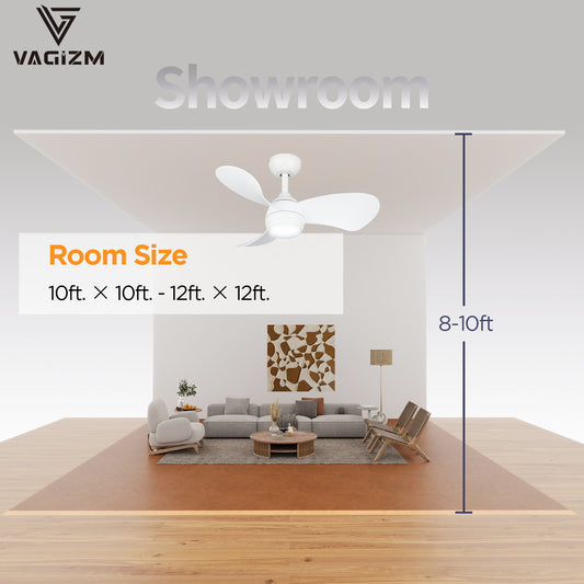 Ceiling Fan With Light 30 Inch: Small Ceiling Fan Downrod Mount with Remote Control for Kids Room Bedroom- Reversible Quiet DC Motor with 6 Speeds CFL-006W3