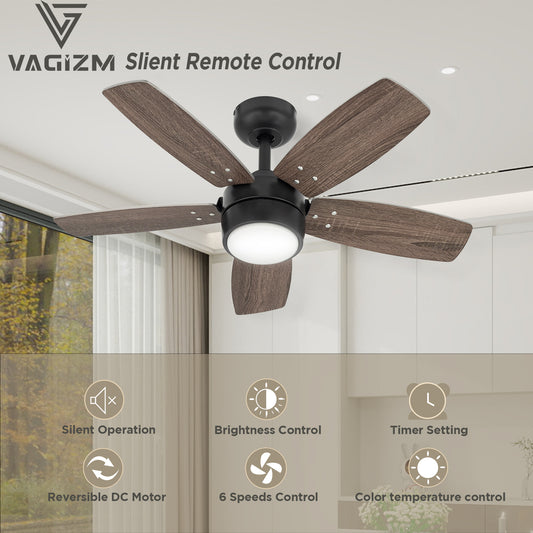 Ceiling Fan 36'' for Small Room: Modern Ceiling Fans with Light Remote Control - Reversible Quiet DC Motor Dimmable with 6 Speeds for Dorm Room Kids Bedroom(Bronze+Walnut)