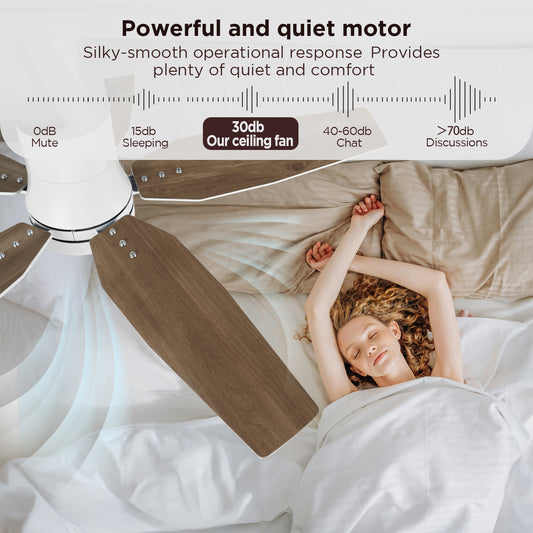 Vagizm 42 Inch Flush Mount Ceiling Fan with Light - 5 Blades Modern Ceiling Fan for Living Room and Bedroom - Quiet DC Motor - Dimmable - Reversible Function - White