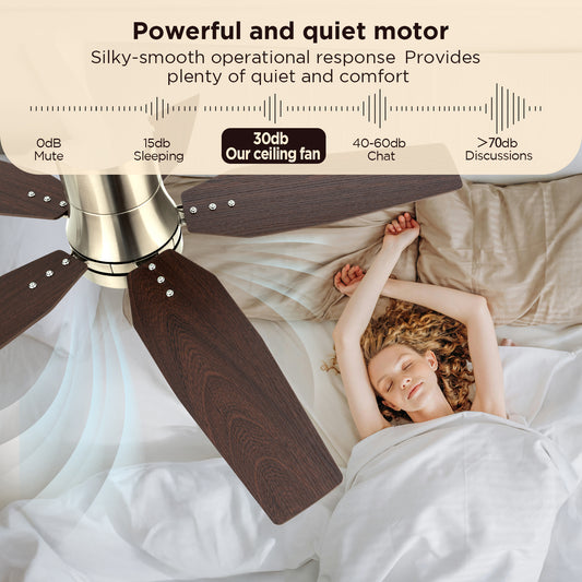 Vagizm 42 Inch Flush Mount Ceiling Fan with Light - 5 Blades Modern Ceiling Fan for Living Room and Bedroom - Quiet DC Motor - Dimmable - Reversible Function - Light Wood Tone