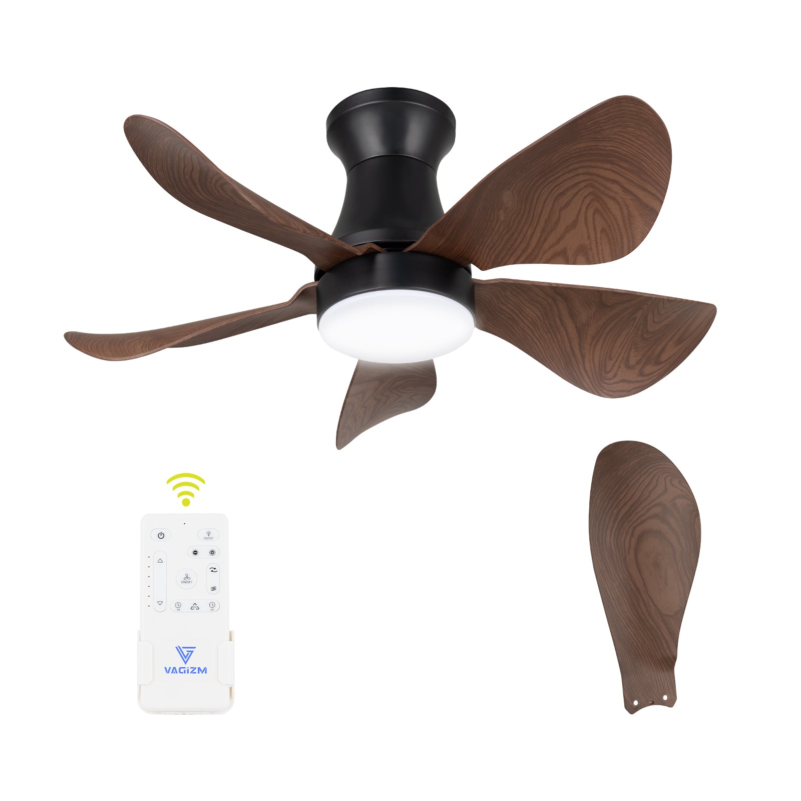 Ceiling Fan With Light Flush Mount 30 Inch Ceiling Fan with Remote Control for Bedroom - Low Profile Small - Reversible Quiet DC Motor with 6 Speeds CFL-005C5