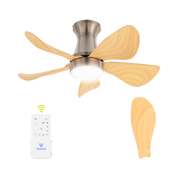 Ceiling Fan With Light Flush Mount 30 Inch Ceiling Fan with Remote Control for Bedroom - Low Profile Small - Reversible Quiet DC Motor with 6 Speeds CFL-005N5