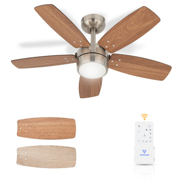 Ceiling Fan 36'' for Small Room: Modern Ceiling Fans with Light Remote Control - Reversible Quiet DC Motor Dimmable with 6 Speeds for Dorm Room Kids Bedroom(Brushed Nickel+Walnut)