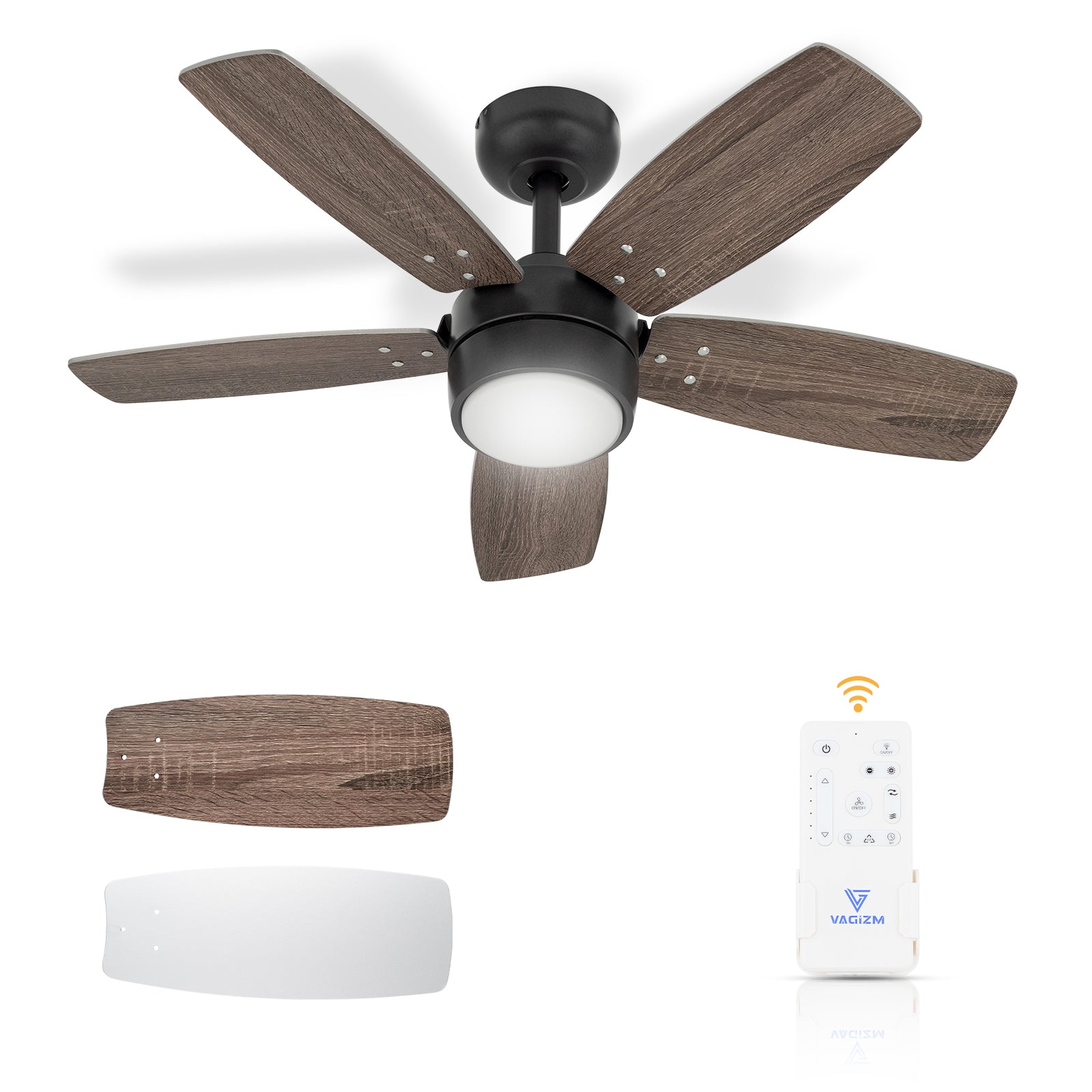 Ceiling Fan 36'' for Small Room: Modern Ceiling Fans with Light Remote Control - Reversible Quiet DC Motor Dimmable with 6 Speeds for Dorm Room Kids Bedroom(Bronze+Walnut)