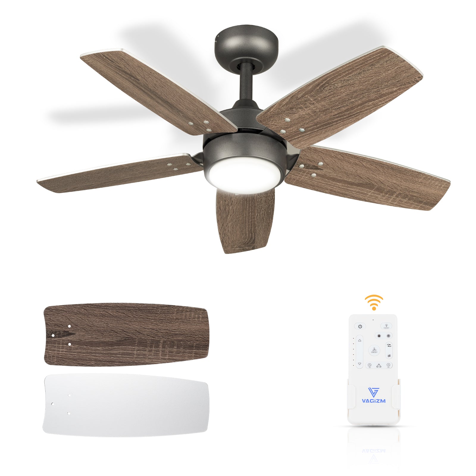 Ceiling Fan 36'' for Small Room: Modern Ceiling Fans with Light Remote Control - Reversible Quiet DC Motor Dimmable with 6 Speeds for Dorm Room Kids Bedroom(Bronze+Walnut)