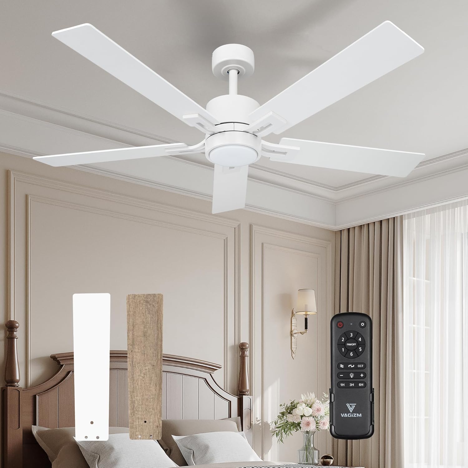 Vagizm 52-Inch Modern Ceiling Fan with LED Light and Remote Control