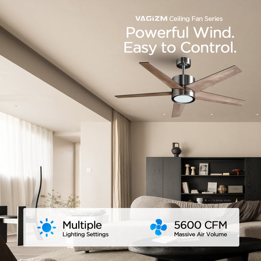 52" Ceiling Fan with Remote, Dimmable Light, 3 Quiet Blades - Ideal for Indoor/Patio