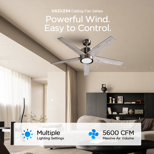 52" Ceiling Fan with Light, Remote & Downrod - Quiet, Reversible, Brushed Nickel+Gray-5