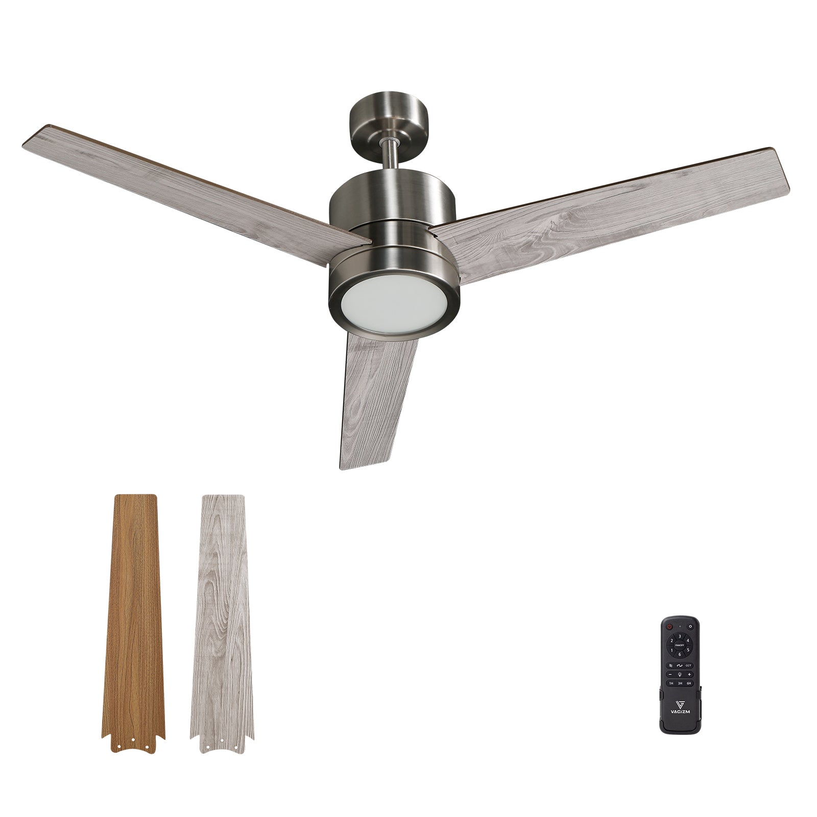 52" Ceiling Fan with Light, Remote & Downrod - Quiet, Reversible, Brushed Nickel+Gray-3