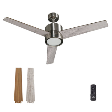 52" Ceiling Fan with Light, Remote & Downrod - Quiet, Reversible, Brushed Nickel+Gray-3