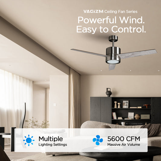 52" Ceiling Fan with Light, Remote & Downrod - Quiet, Reversible, Brushed Nickel+Gray-3