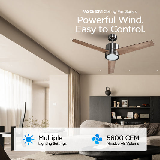 52" Ceiling Fan with Remote, Dimmable Light, 3 Quiet Blades - Ideal for Indoor/Patio