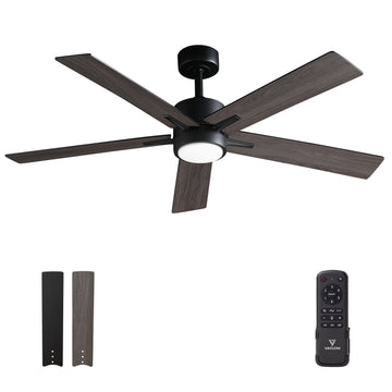 52" Modern Ceiling Fan with Light & Remote - 5 Quiet Blades, Suitable for Indoor/Outdoor