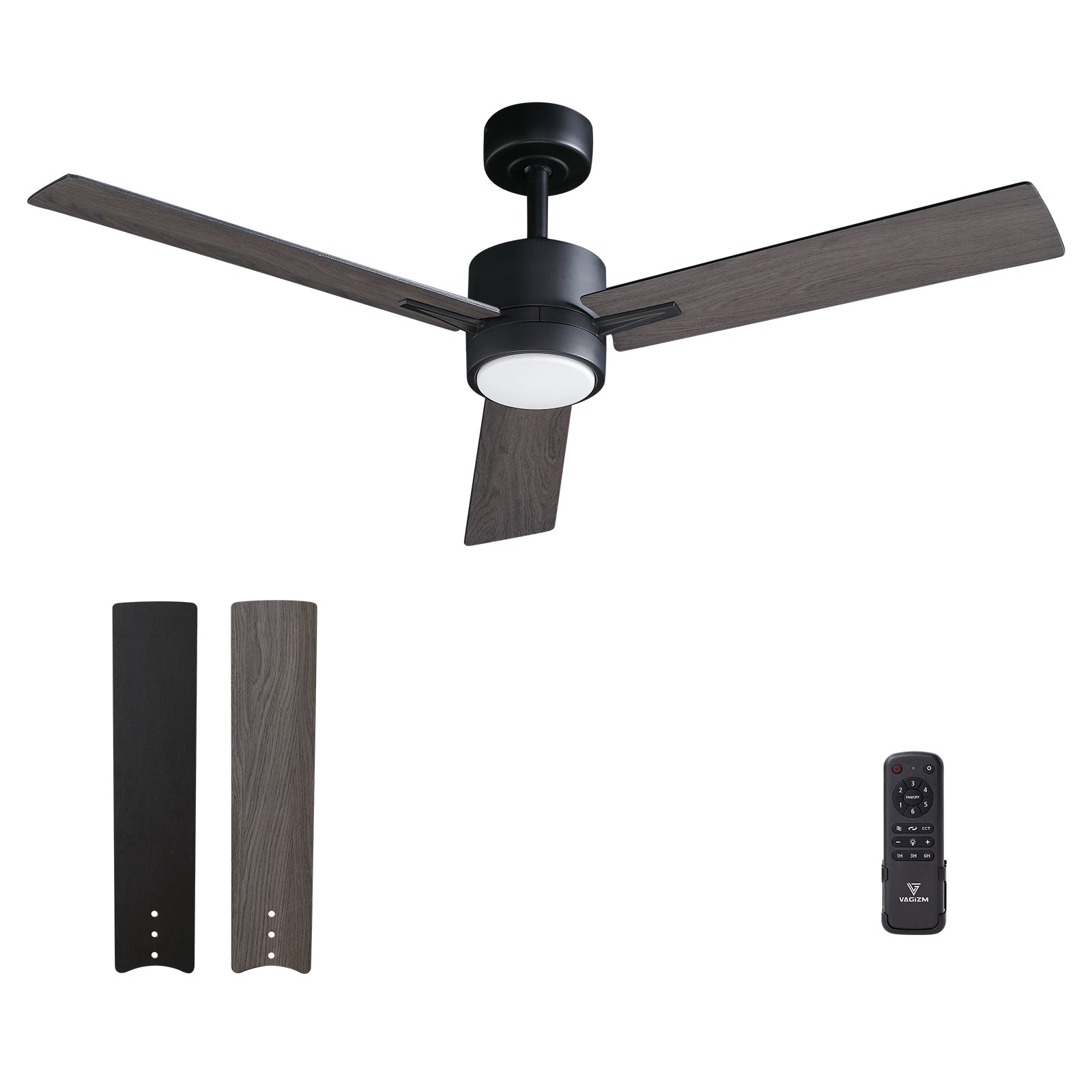 52" Ceiling Fan with Remote & Light - 5 Blades, Quiet, Reversible, Ideal for Home/Patio