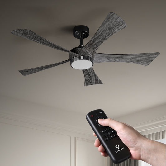 Ceiling Fan 52'' With Light & Remote: Quiet Reversible DC Motor - Outdoor Indoor - (Black+Walnut-5)