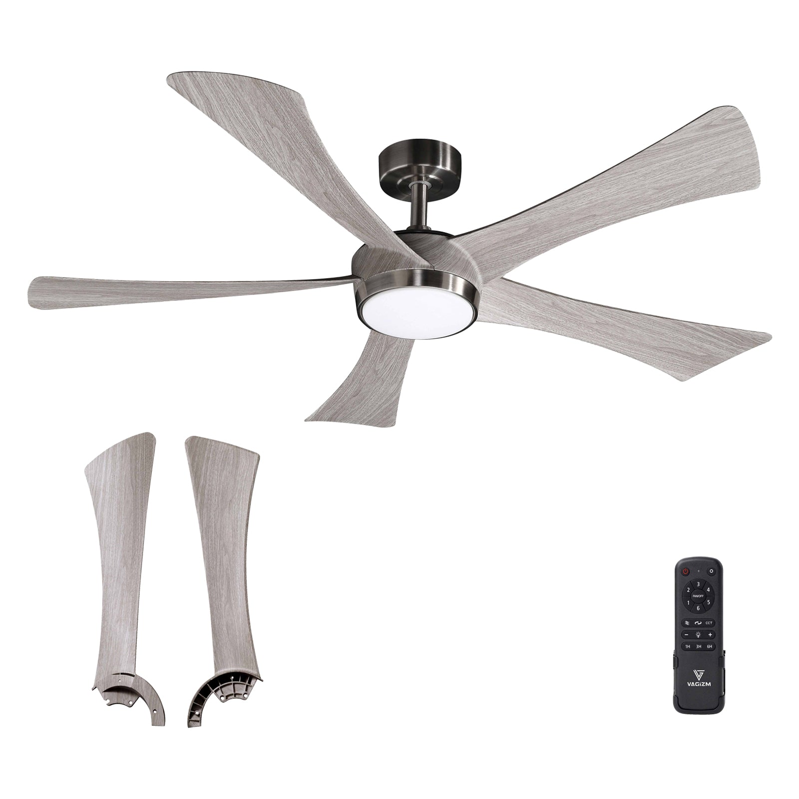 Ceiling Fan 52'' With Light & Remote: Quiet Reversible DC Motor - Outdoor Indoor - (Brushed Nickel+Gray-5)