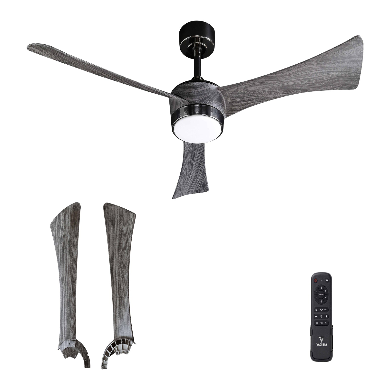 Ceiling Fan 52'' With Light & Remote: Quiet Reversible DC Motor - (Black+Walnut-3)