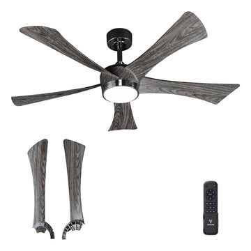 Ceiling Fan 52'' With Light & Remote: Quiet Reversible DC Motor - Outdoor Indoor - (Black+Walnut-5)