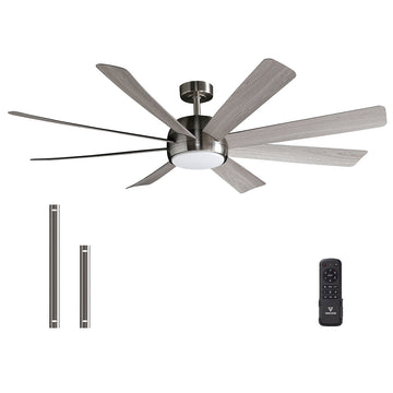 60" Industrial Ceiling Fan with Light: Remote, Downrod, 8 Blades - Suitable for Indoor/Outdoor