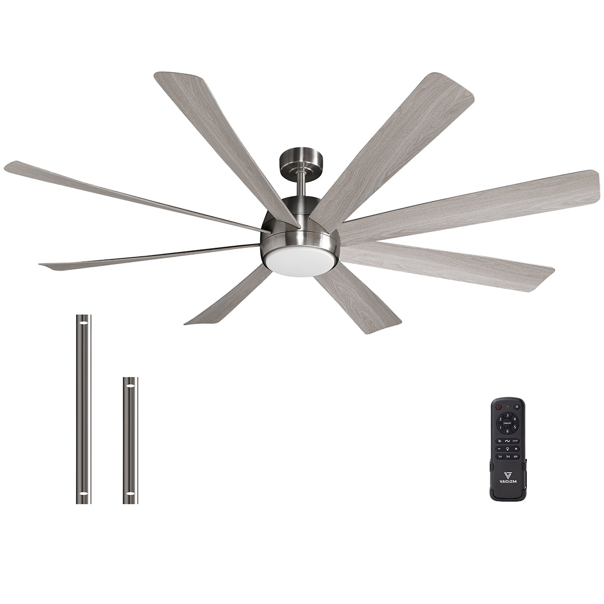 72" Industrial Ceiling Fan with Light: Remote, Downrod, 8 Blades - Suitable for Indoor/Outdoor